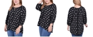 NY Collection Plus Size 3/4 Sleeve Peasant Top with Tie Neckline